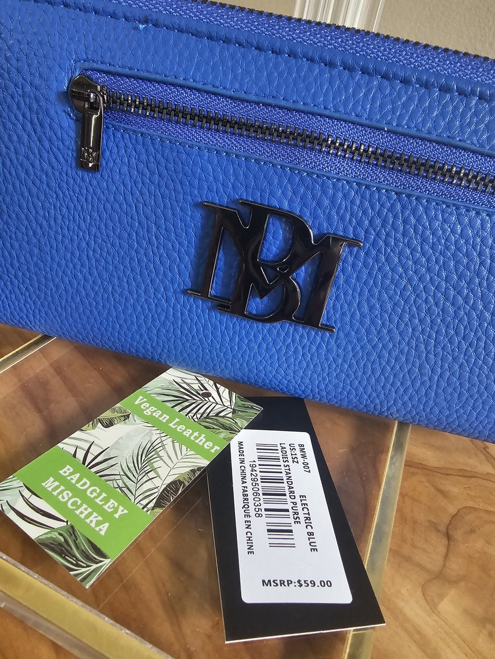 Badgley Mischka Electric Blue Vegan Leather Wallet - Picture 3 of 6